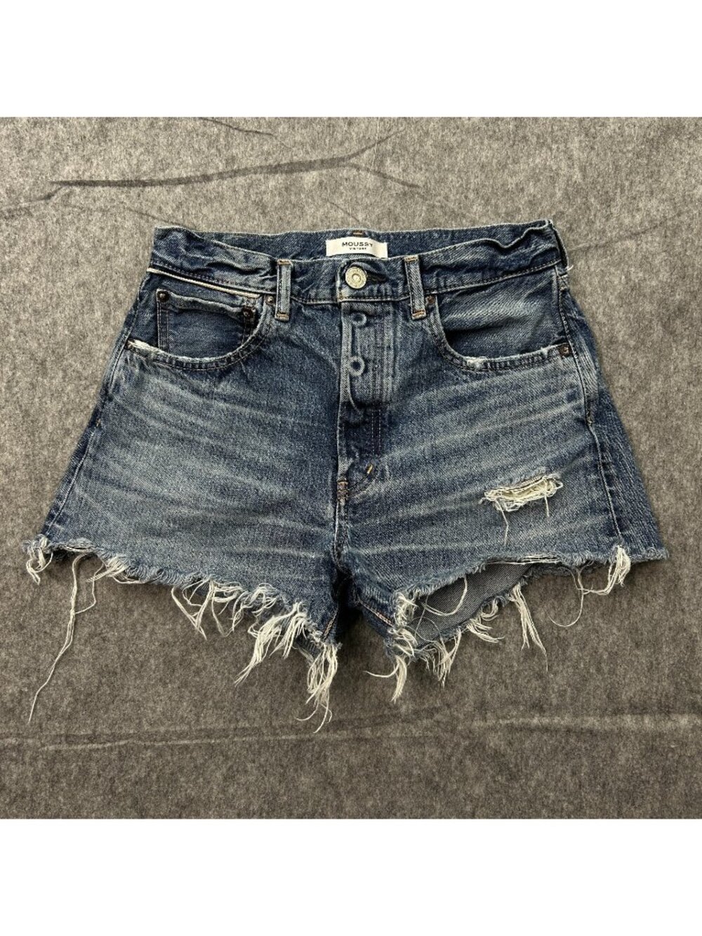 Moussy Vintage Cut Off Jean Shorts Women's Size 26 Button Fly Distressed Denim